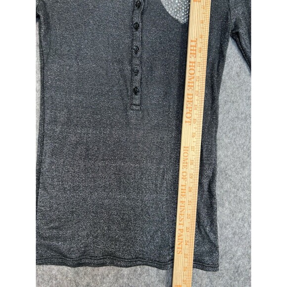 Victoria’s Secret PINK Black Metallic Henley Shirt with Rhinestone Bling Heart M - Picture 7 of 10